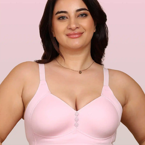 Komli Bonded Breathable Cotton Plus Size M-Frame Minimiser Padded Bra (KB-408-PINK)