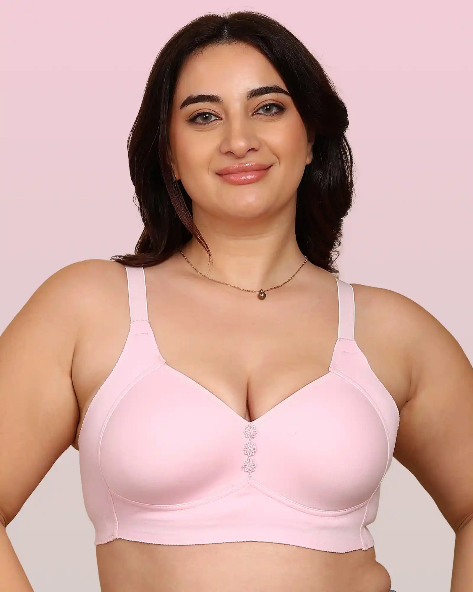 Komli Bonded Breathable Cotton Plus Size M-Frame Minimiser Padded Bra (KB-408-PINK)
