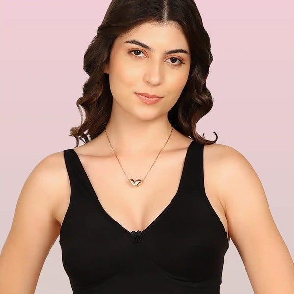 Komli Bonded Breathable Cotton Plus Size Full Coverage Non-Padded Bra (KB-401-BLACK)