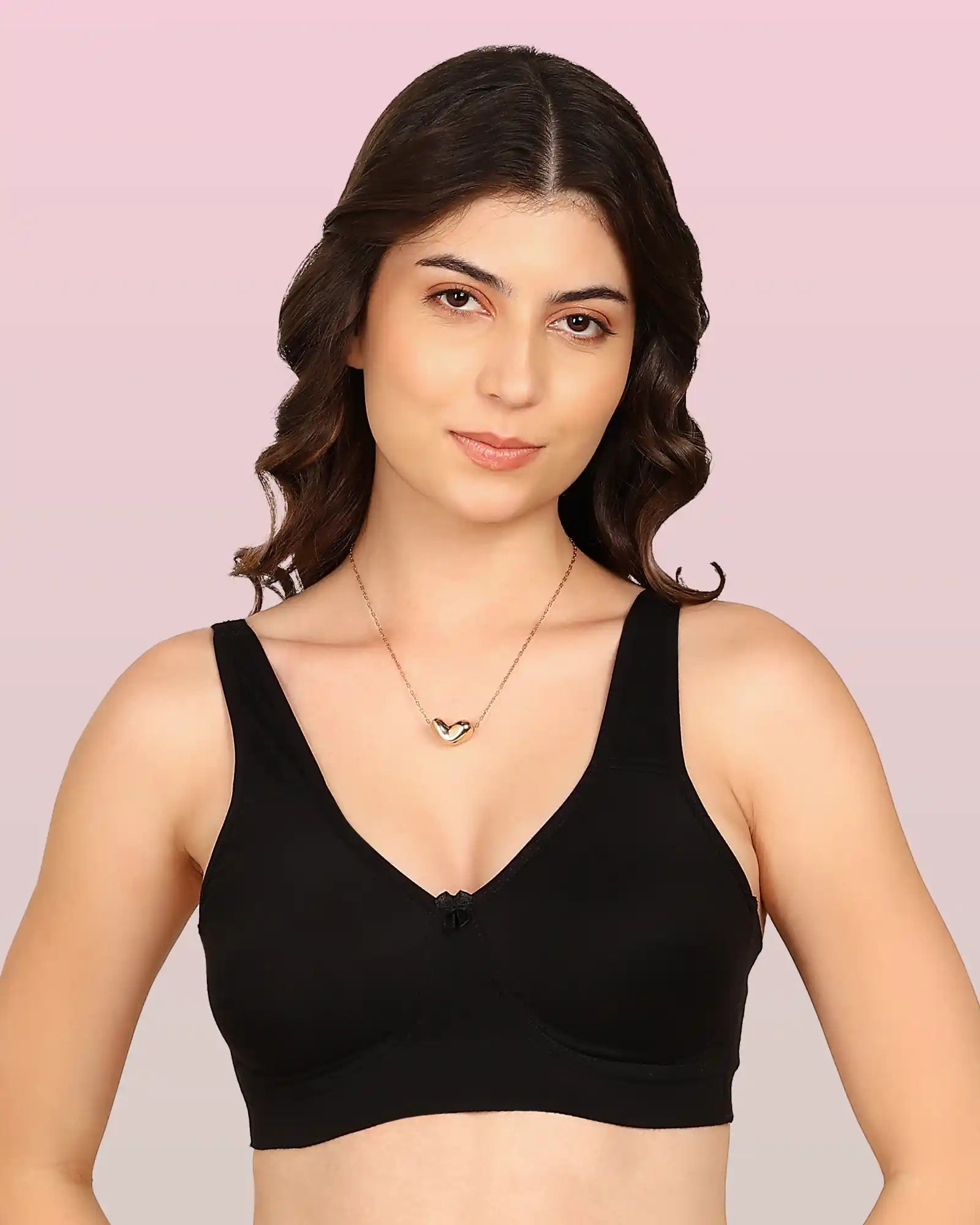 Komli Bonded Breathable Cotton Plus Size Full Coverage Non-Padded Bra (KB-401-BLACK)