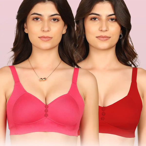 Komli Bonded Breathable Cotton Plus Size M-Frame Minimiser Non-Padded Bra (KB-405) (Pack of 2)