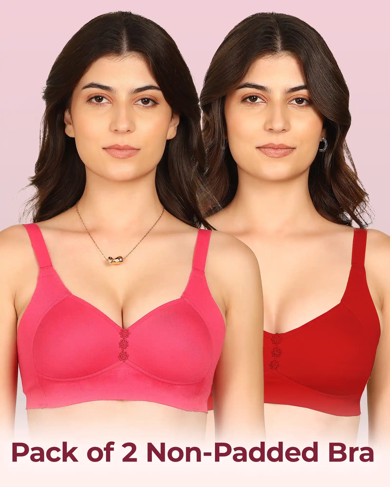 Komli Bonded Breathable Cotton Plus Size M-Frame Minimiser Non-Padded Bra (KB-405) (Pack of 2)