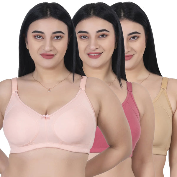 KOMLI Non-Padded Full Coverage Bra | Hidden Concealer & Seamless Plus Size Design (K-D987-3PC)