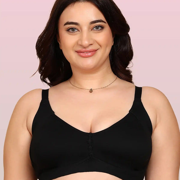 Komli Bonded Breathable Cotton Plus Size M-Frame Minimiser Non-Padded Bra (KB-405-BLACK)
