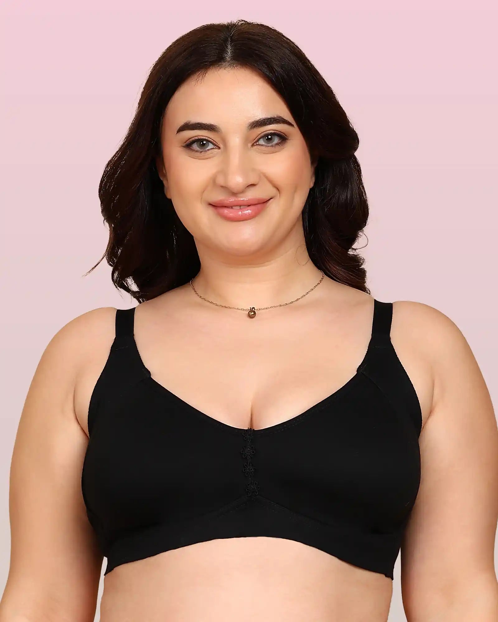 Komli Bonded Breathable Cotton Plus Size M-Frame Minimiser Non-Padded Bra (KB-405-BLACK)