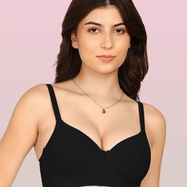 Komli Bonded Polyamide Full Coverage Padded Bra (Level 1 Padding (KB-5991-BLACK)