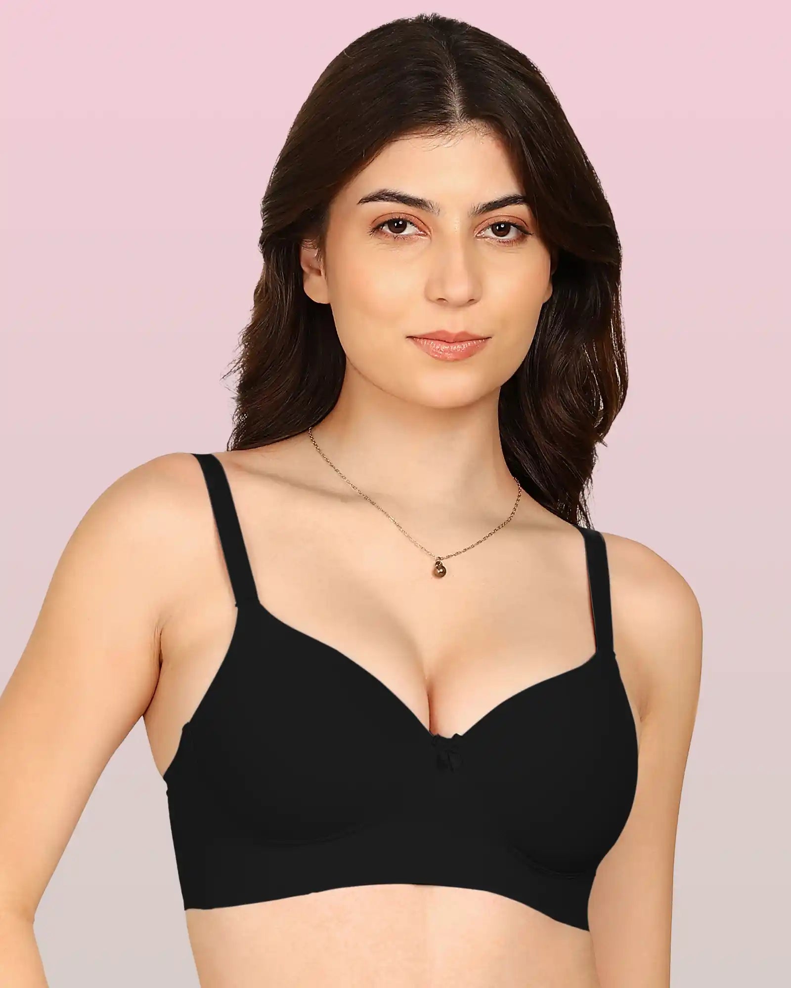 Komli Bonded Polyamide Full Coverage Padded Bra (Level 1 Padding (KB-5991-BLACK)