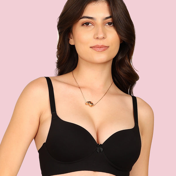 Komli Cotton Bonded Seamless Maximiser Bra (KB-97015-BLACK)