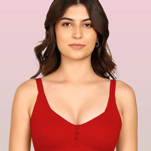 Komli Bonded Breathable Cotton Plus Size M-Frame Minimiser Non-Padded Bra (KB-405-RED)
