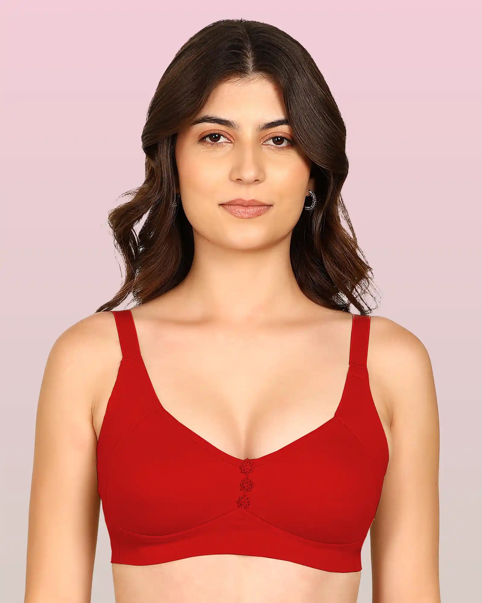Komli Bonded Breathable Cotton Plus Size M-Frame Minimiser Non-Padded Bra (KB-405-RED)