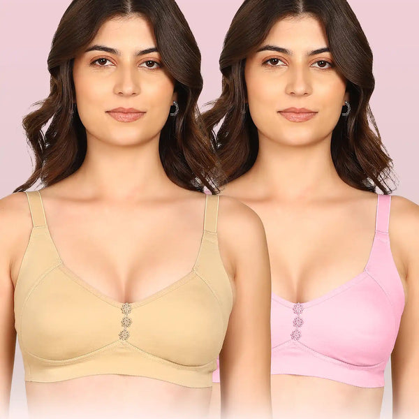 Komli Bonded Breathable Cotton Plus Size M-Frame Minimiser Non-Padded Bra (KB-405) (Pack of 2)