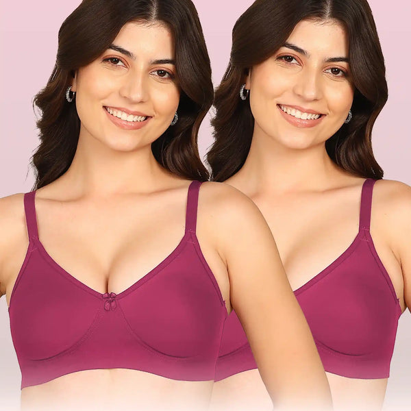 Komli Bonded Breathable Cotton Full Coverage Non-Padded Bra (KB-352) (Pack of 2)