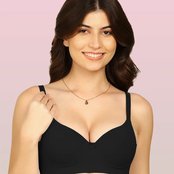Komli Bonded Polyamide Push-Up 3/4 Coverage Bra (Level 3 Padding (KB-5301-BLACK)
