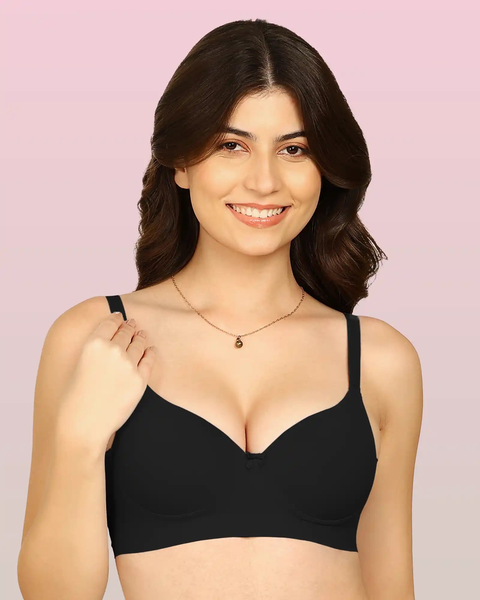 Komli Bonded Polyamide Push-Up 3/4 Coverage Bra (Level 3 Padding (KB-5301-BLACK)