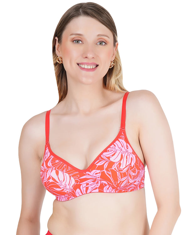 Komli's Medium Padded Printed Bra - Soft Polyamide Fabric, Full Coverage, Multiway Straps, Wirefree, Seamless T-Shirt Bra (K-333)