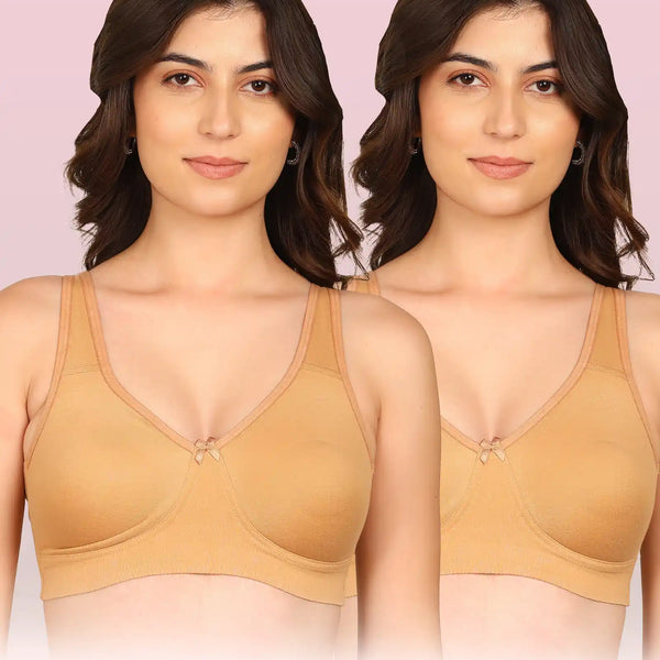 Komli Bonded Breathable Cotton Plus Size Full Coverage Non-Padded Bra (KB-401) (Pack of 2)