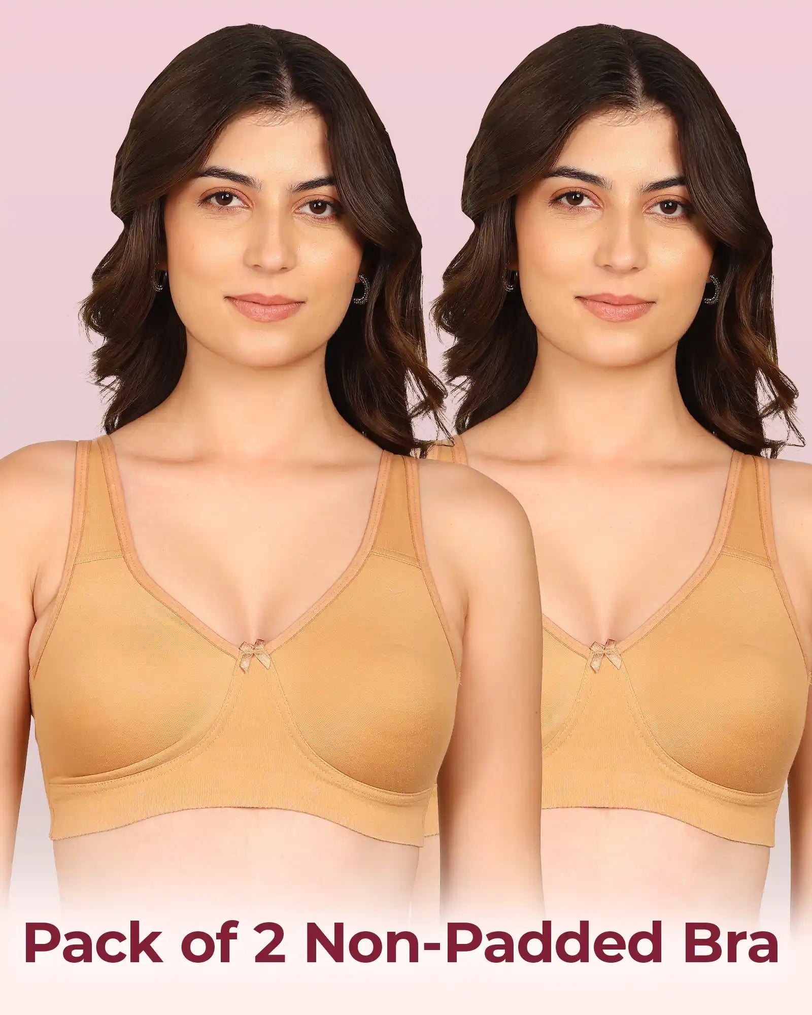 Komli Bonded Breathable Cotton Plus Size Full Coverage Non-Padded Bra (KB-401) (Pack of 2)