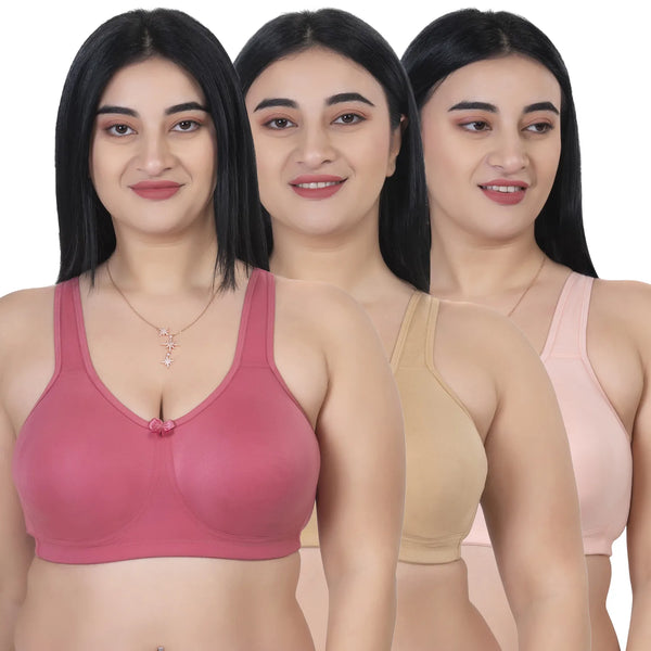 KOMLI Non-Padded Seamless Plus Size Bra | Hidden Concealer & Side Shaper (K-D988-3PC)