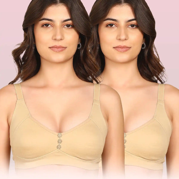 Komli Bonded Breathable Cotton Plus Size M-Frame Minimiser Non-Padded Bra (KB-405) (Pack of 2)