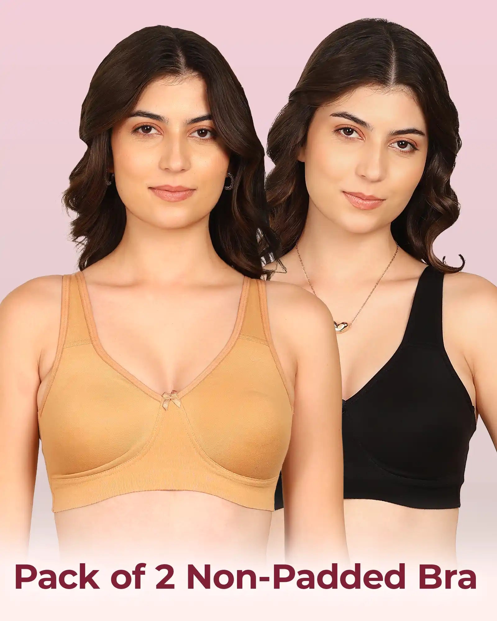 Komli Bonded Breathable Cotton Plus Size Full Coverage Non-Padded Bra (KB-401) (Pack of 2)