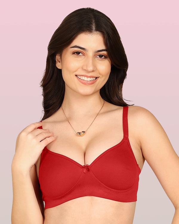 Komli Bonded Breathable Cotton Full Coverage Padded Bra (KB-1013-RED)