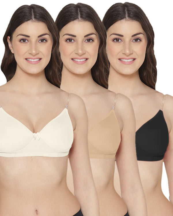 Komli Transparent back Seamless Cotton Rich Lightly Padded T-Shirt Bra(K-516-3PC)