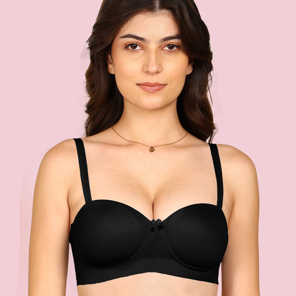Komli Bonded Demi-Cup Padded Cotton Spandex Bra (KB-91012-BLACK)