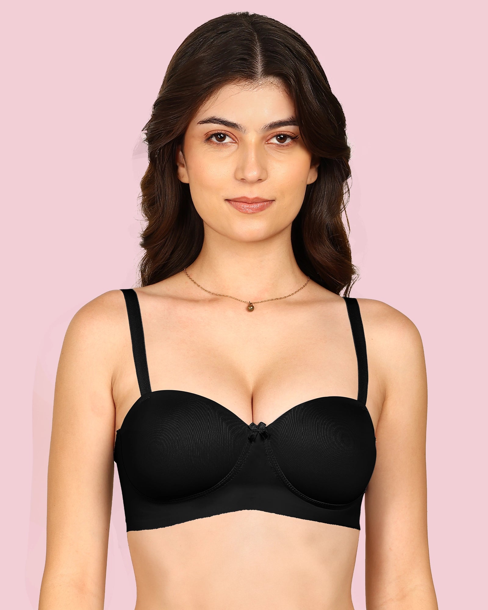 Komli Bonded Demi-Cup Padded Cotton Spandex Bra (KB-91012-BLACK)