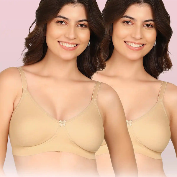 Komli Bonded Breathable Cotton Full Coverage Non-Padded Bra (KB-352) (Pack of 2)