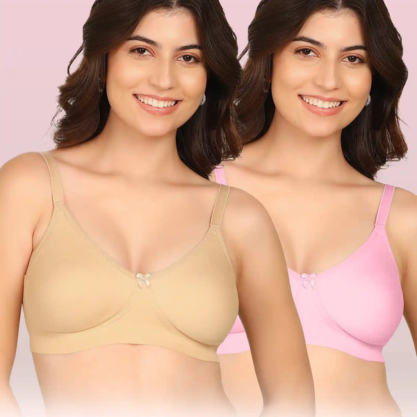 Komli Bonded Breathable Cotton Full Coverage Non-Padded Bra (KB-352) (Pack of 2)