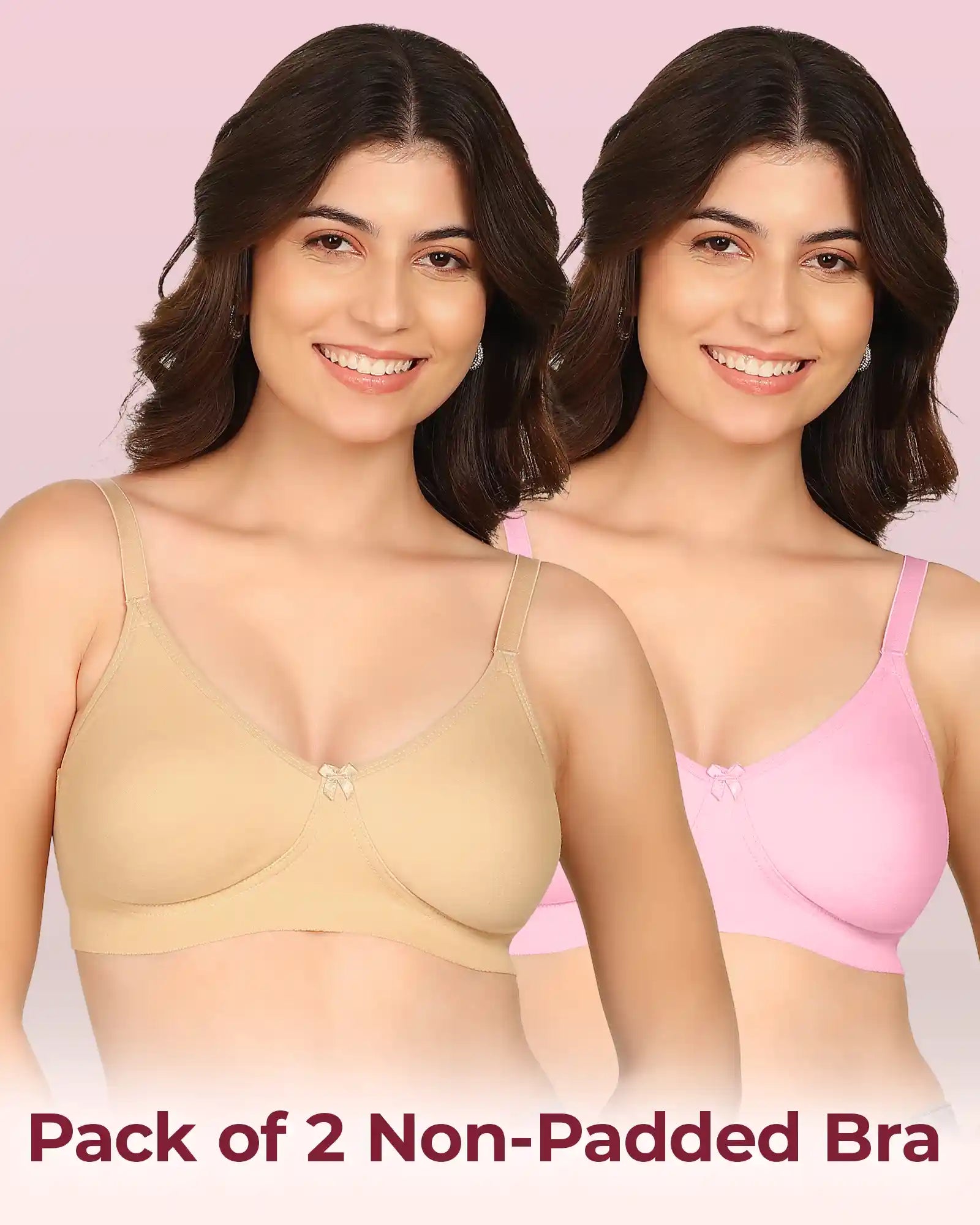 Komli Bonded Breathable Cotton Full Coverage Non-Padded Bra (KB-352) (Pack of 2)