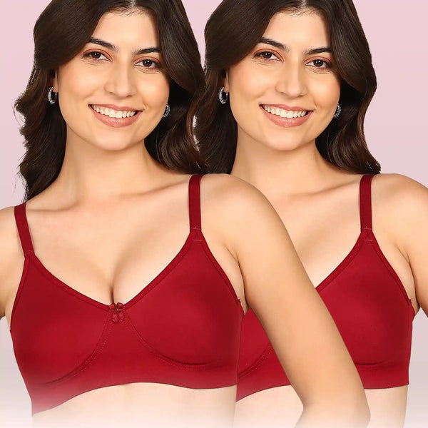 Komli Bonded Breathable Cotton Full Coverage Non-Padded Bra (KB-352) (Pack of 2)