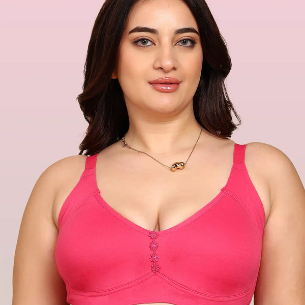 Komli Bonded Breathable Cotton Plus Size M-Frame Minimiser Non-Padded Bra (KB-405-DARK PINK)
