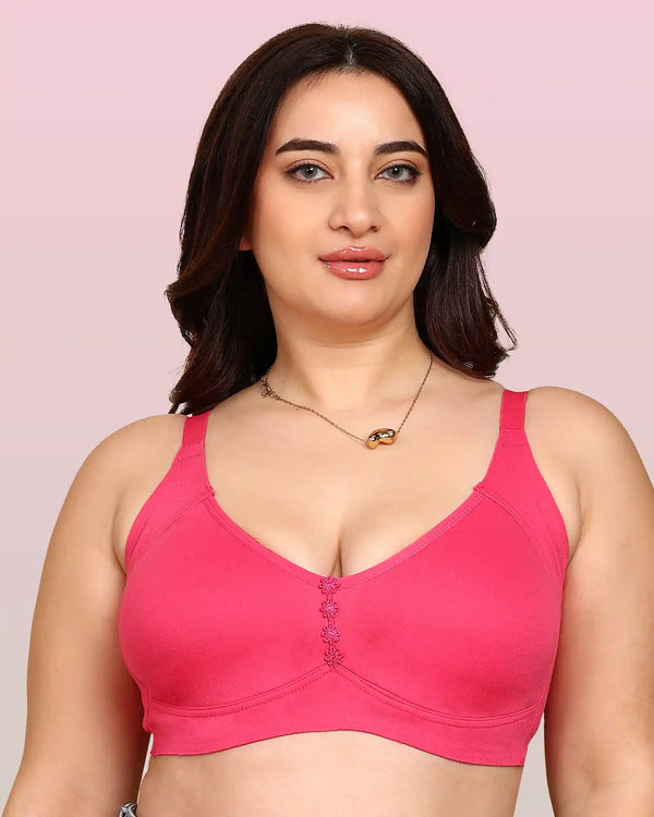 Komli Bonded Breathable Cotton Plus Size M-Frame Minimiser Non-Padded Bra (KB-405-DARK PINK)