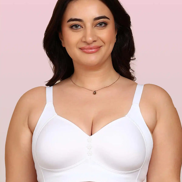 Komli Bonded Breathable Cotton Plus Size M-Frame Minimiser Padded Bra (KB-408-WHITE)