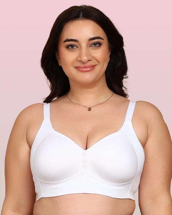 Komli Bonded Breathable Cotton Plus Size M-Frame Minimiser Padded Bra (KB-408-WHITE)