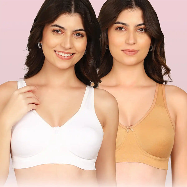Komli Bonded Breathable Cotton Plus Size Full Coverage Non-Padded Bra (KB-401) (Pack of 2)