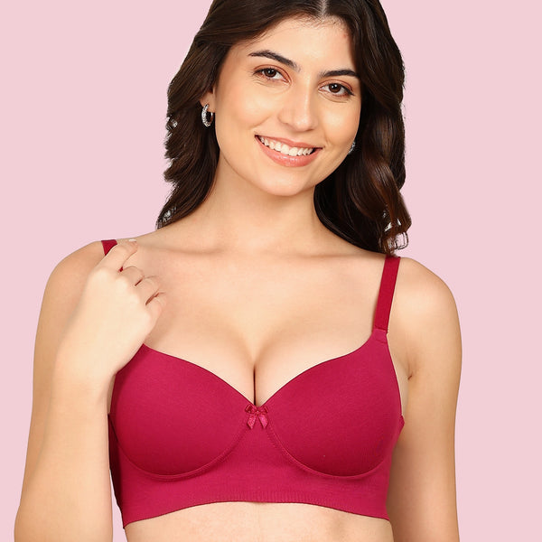 Komli Cotton Bonded Seamless Push-Up Bra (KB-93510-WINE)
