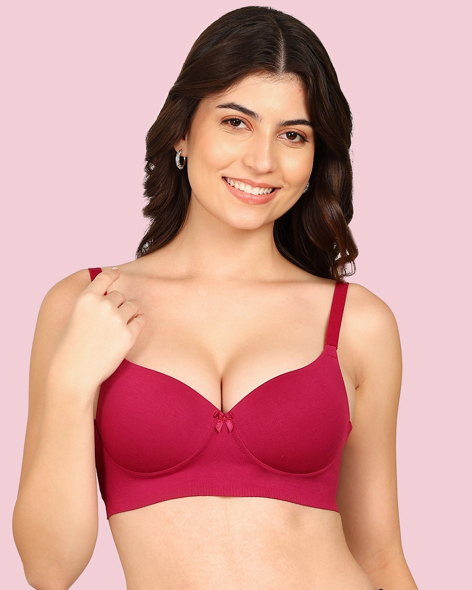 Komli Cotton Bonded Seamless Push-Up Bra (KB-93510-WINE)