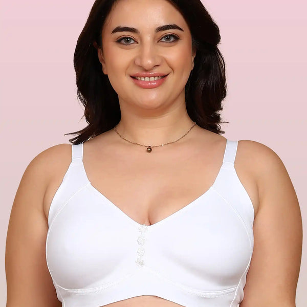 Komli Bonded Breathable Cotton Plus Size M-Frame Minimiser Non-Padded Bra (KB-405-WHITE)