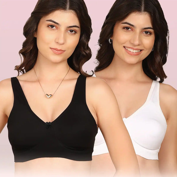 Komli Bonded Breathable Cotton Plus Size Full Coverage Non-Padded Bra (KB-401) (Pack of 2)