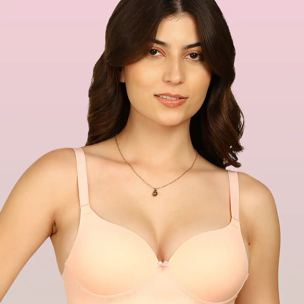 Komli Bonded Polyamide Push-Up 3/4 Coverage Maximiser Bra (Level 2 Padding (KB-5107-PEACH)
