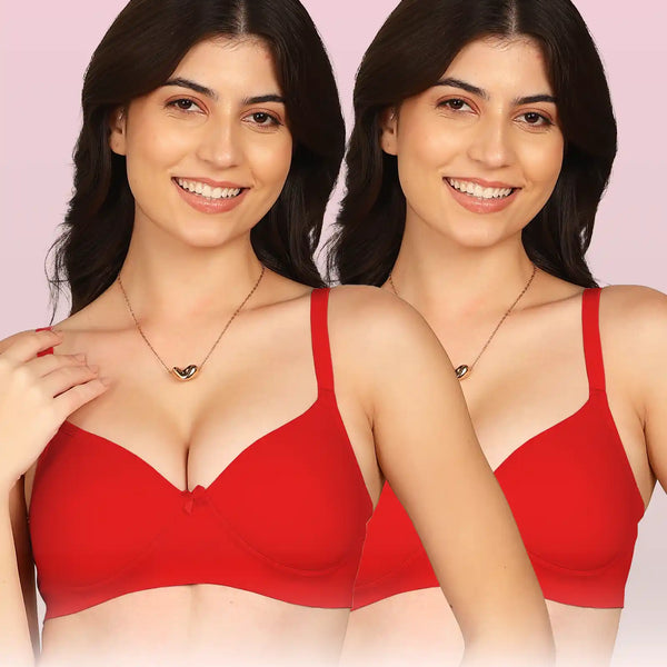 Komli Bonded Breathable Cotton Full Coverage Padded Bra (KB-1013) (Pack of 2)