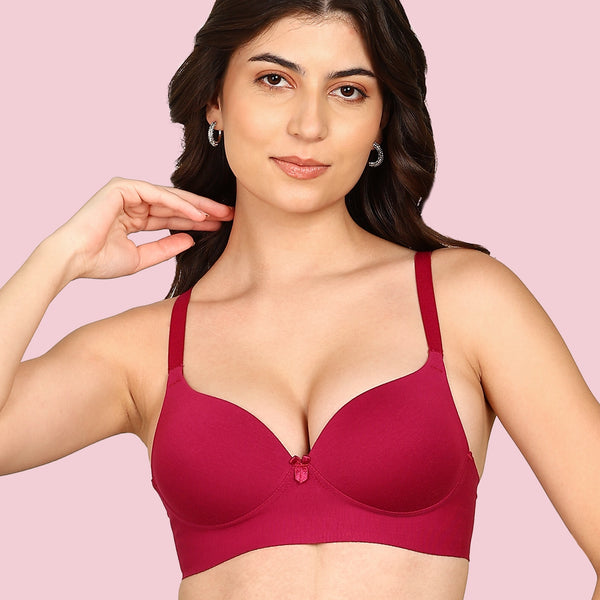 Komli Cotton Bonded Seamless Maximiser Bra (KB-97015-WINE)
