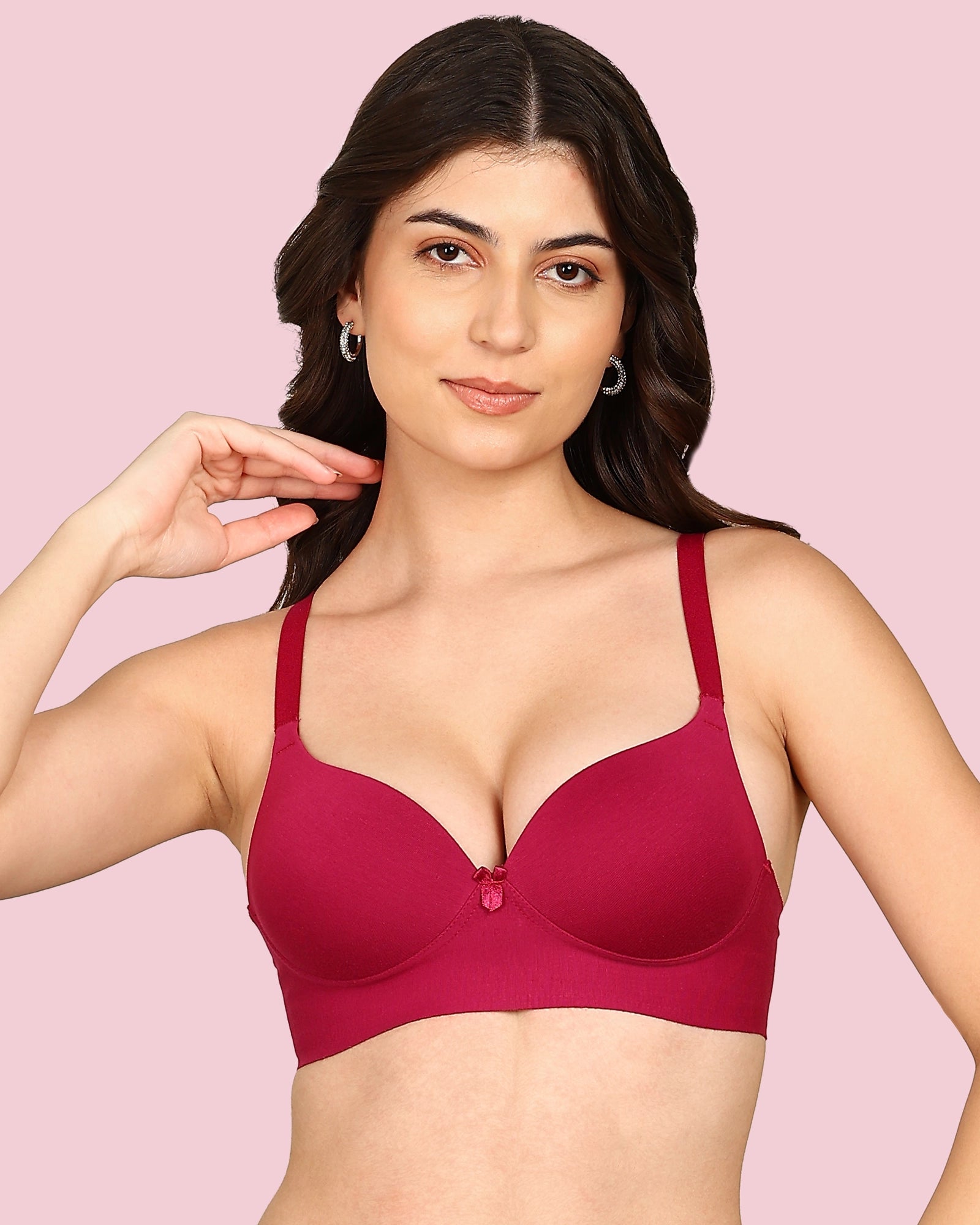 Komli Cotton Bonded Seamless Maximiser Bra (KB-97015-WINE)
