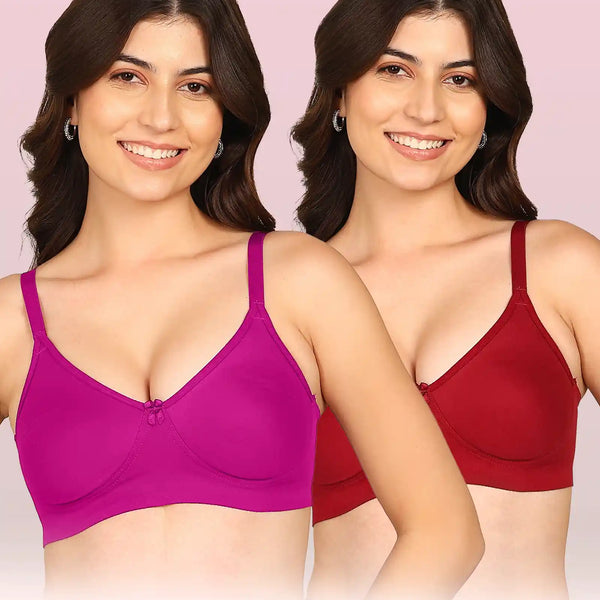 Komli Bonded Breathable Cotton Full Coverage Non-Padded Bra (KB-352) (Pack of 2)