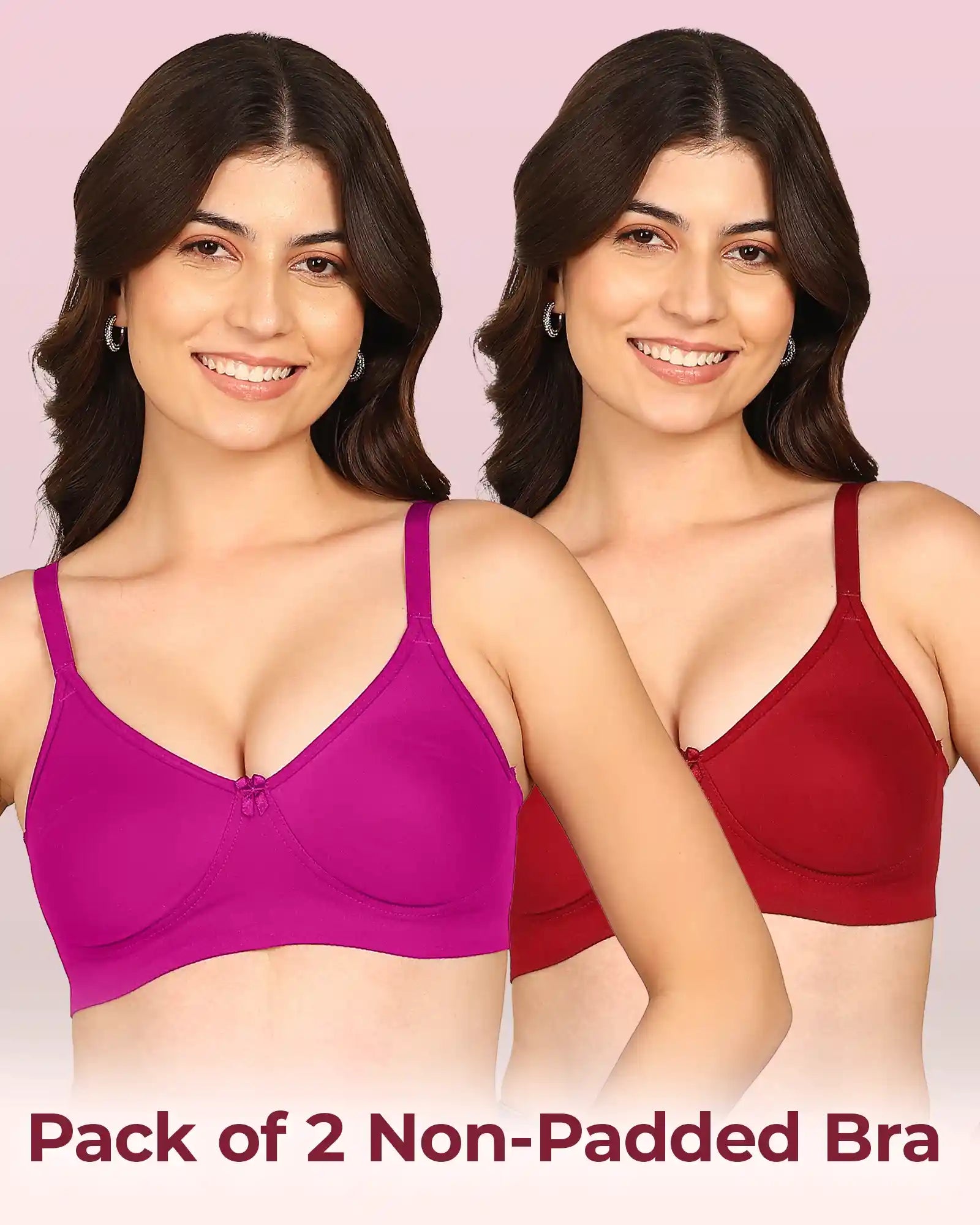 Komli Bonded Breathable Cotton Full Coverage Non-Padded Bra (KB-352) (Pack of 2)
