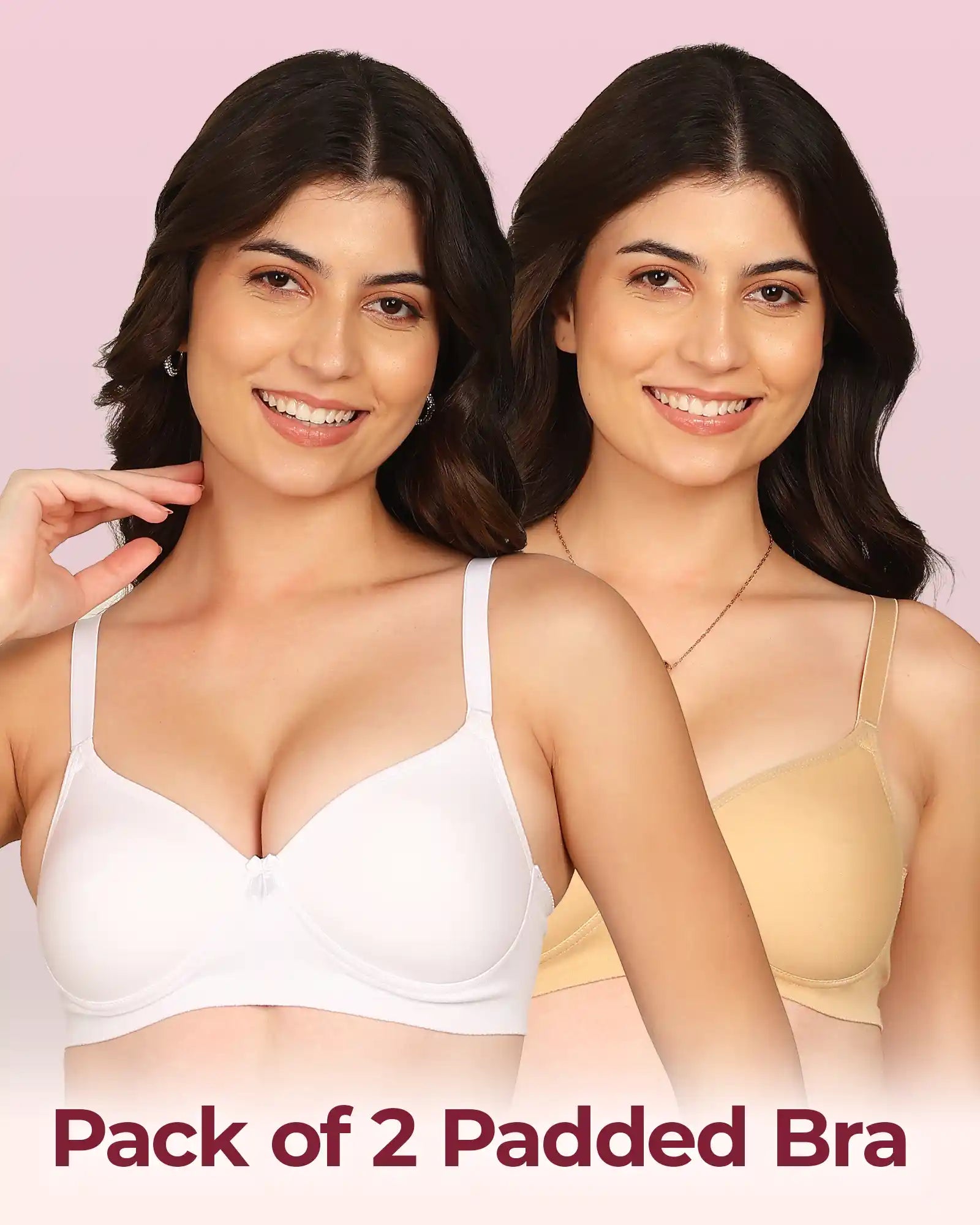 Komli Bonded Breathable Cotton Full Coverage Padded Bra (KB-1013) (Pack of 2)
