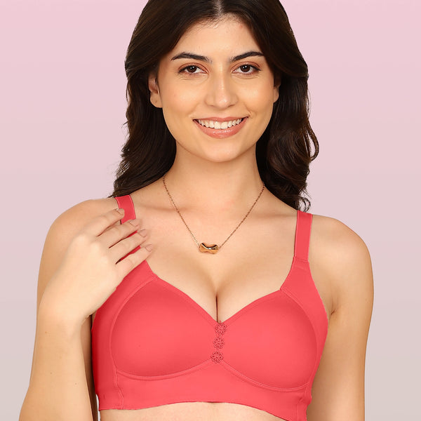 Komli Bonded Breathable Cotton Plus Size M-Frame Minimiser Padded Bra (KB-408-CORAL)
