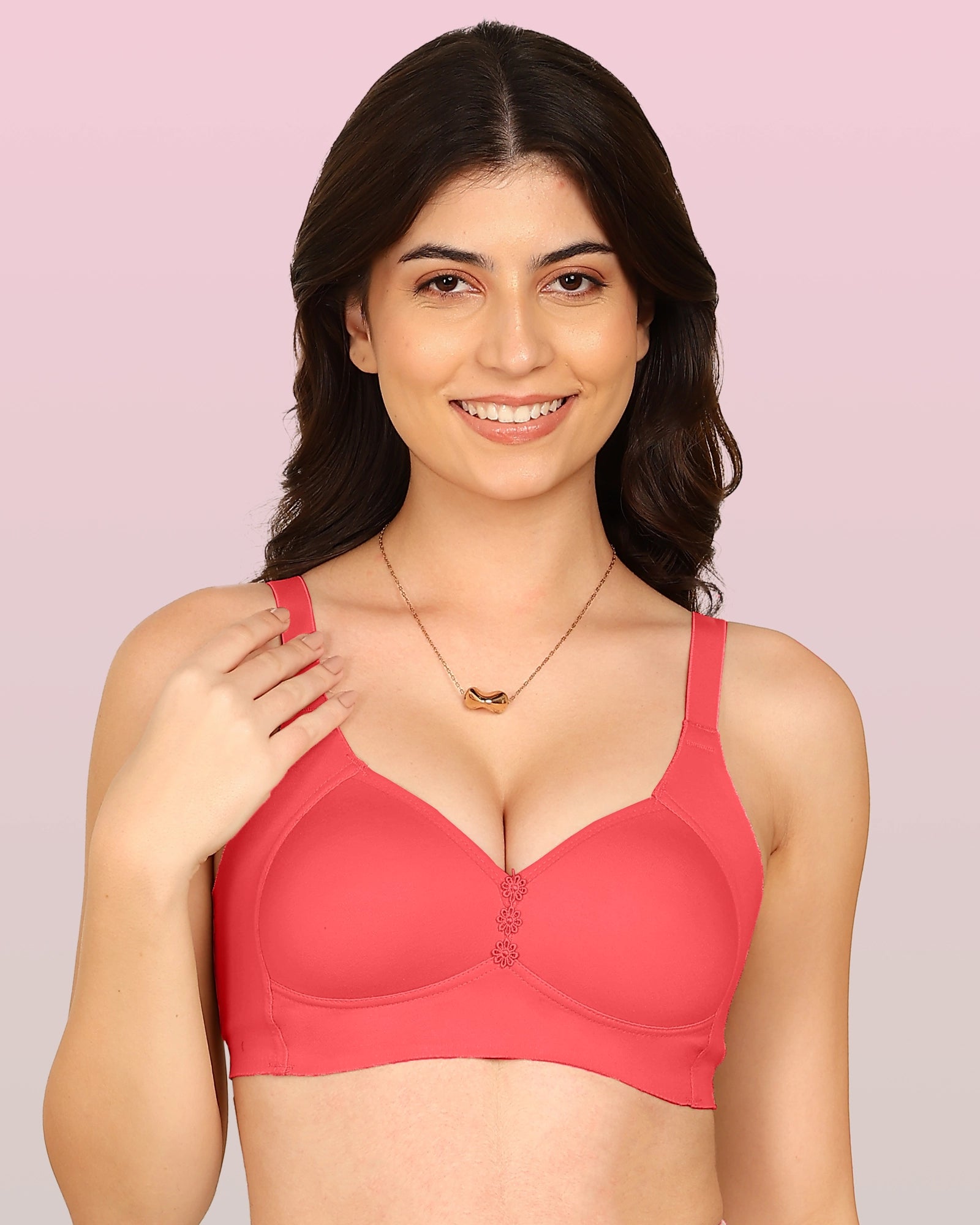 Komli Bonded Breathable Cotton Plus Size M-Frame Minimiser Padded Bra (KB-408-CORAL)